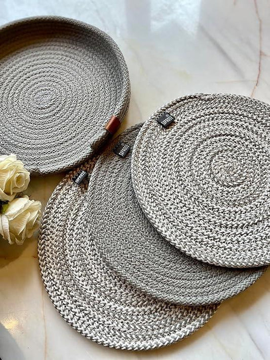 Saprose Crafted Round Dining & Side Table Mat – 23cm, Pack of 4 Include Cover - enera