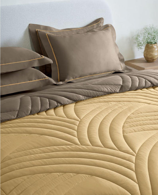 D'Decor Snuggle III Collection Astratto Golden Palm-Timber Wolf Color BIB073 Double Bed comforter set - enera