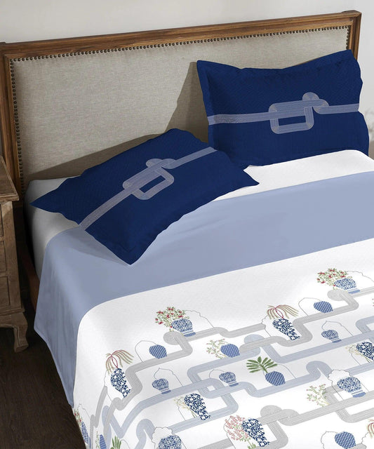 Enera Road To Jaipur Collection Blue Pottery Color King Size Bedsheet Set - enera