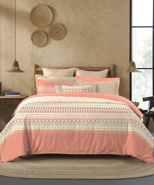 Enera Sanskriti Collection Ikkat-7218 Peach Color Double Bed comforter set - enera