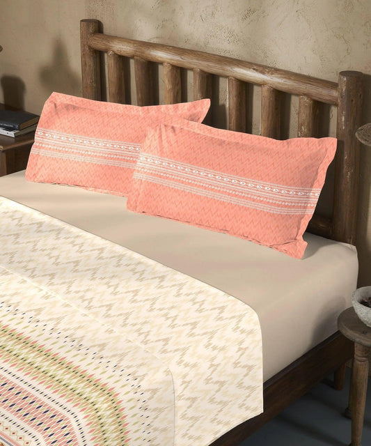 Enera Sanskriti Collection Ikkat-7218 Peach Color Double Bed comforter set - enera