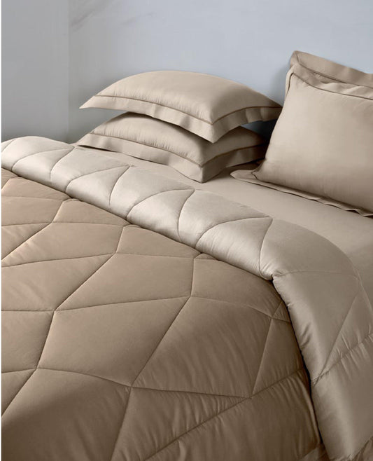 D'Decor Snuggle III Collection Affogat-Almond Milk Color BIB040 Double Bed comforter Set - enera