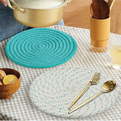 Saprose Crafted Round Dining & Side Table Mat – 23cm, Pack of 4 Include Stand - enera