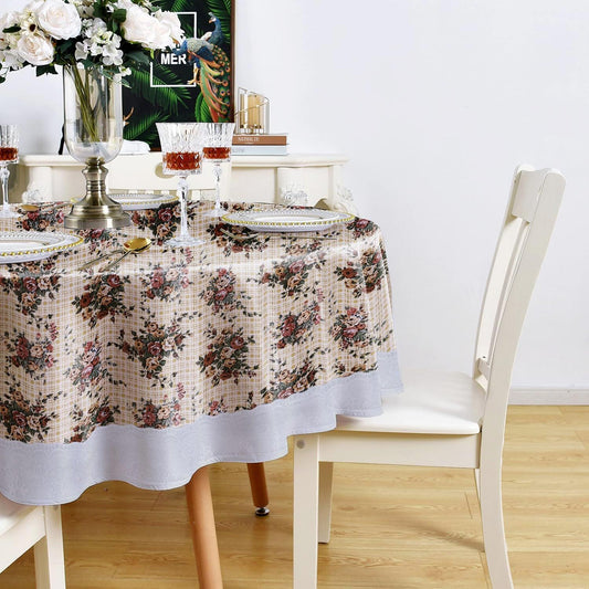 Enera Printed Round Cream Color Table Cover - enera