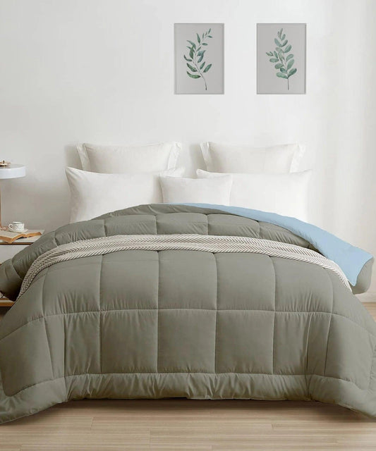 Enera Solid Micro Reversible Double Bed Comforter Blue Fog Color - enera