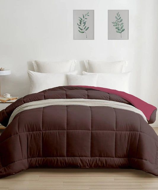 Enera Solid Micro Reversible Double Bed Comforter Hot Chocolate Color - enera