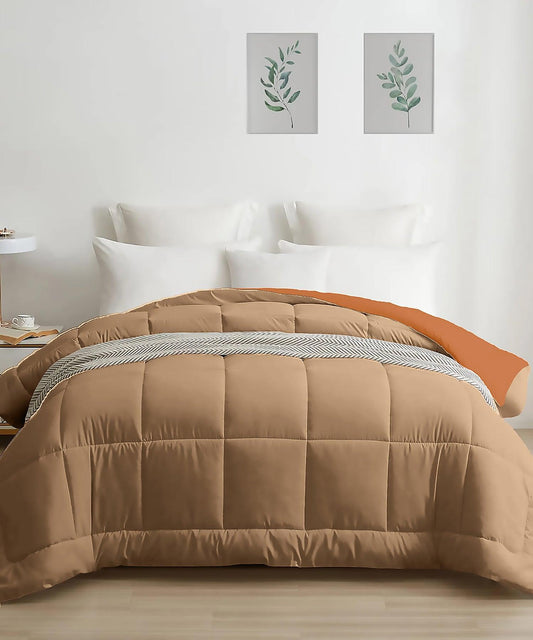 Enera Solid Micro French Roast Color Reversible Double Bed Comforter - enera