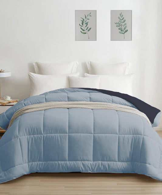 Enera Style Me Solid Sky Color Reversible Double Bed Comforter - enera