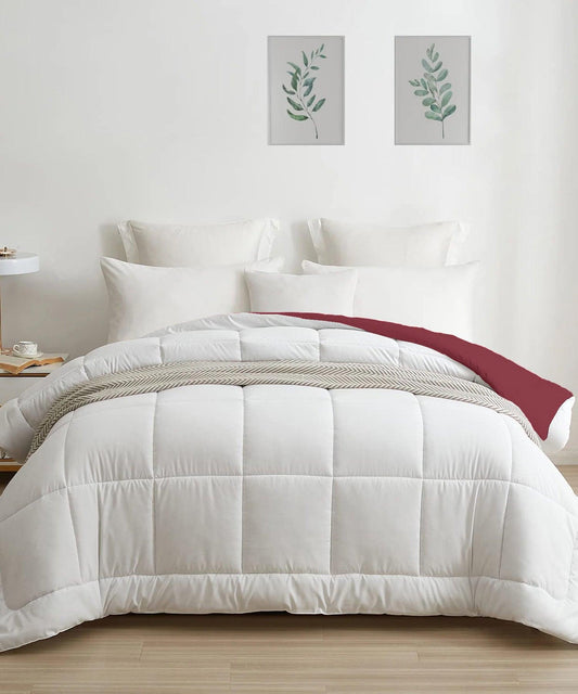 Enera Style Me Solid Reversible Cherry Hibiscus Color Double Bed Comforter - enera