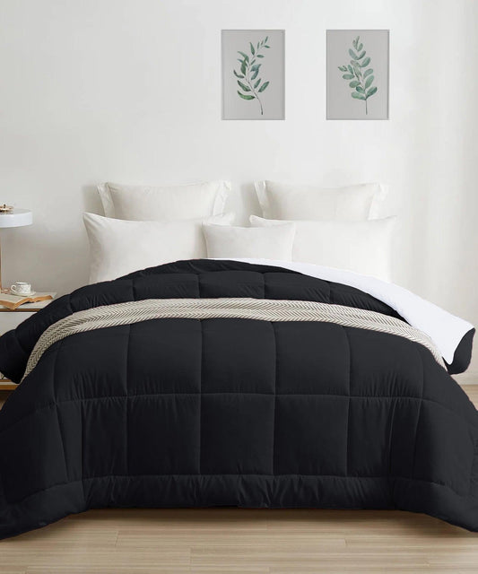 Enera Style Me Solid Black Pearl Color Reversible Double Bed Comforter - enera