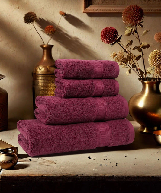 Enera Classic Collection Fig Wine Color 4 Pcs Bath Towel - enera