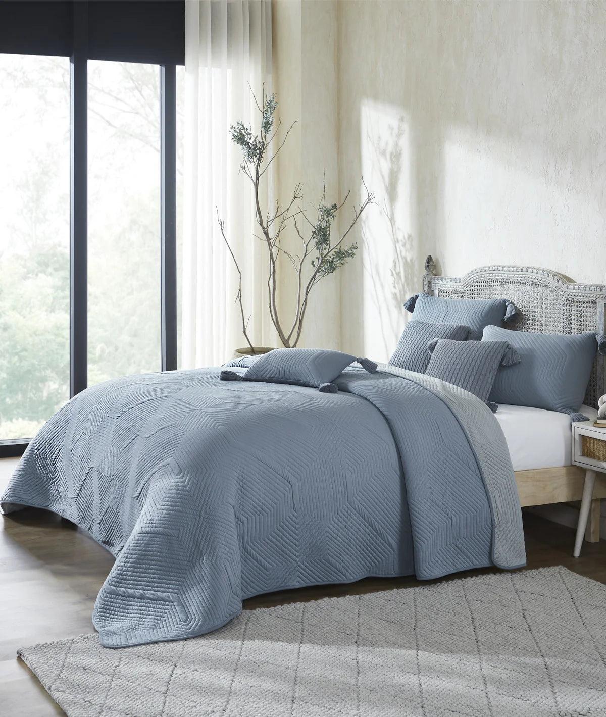 Enera Graham Cadet Blue Color King Size Bedcover - enera