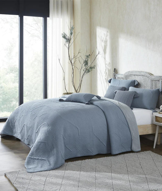 Enera Graham Cadet Blue Color King Size Bedcover - enera