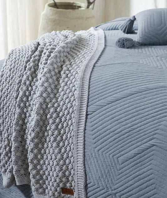 Enera Graham Cadet Blue Color King Size Bedcover - enera
