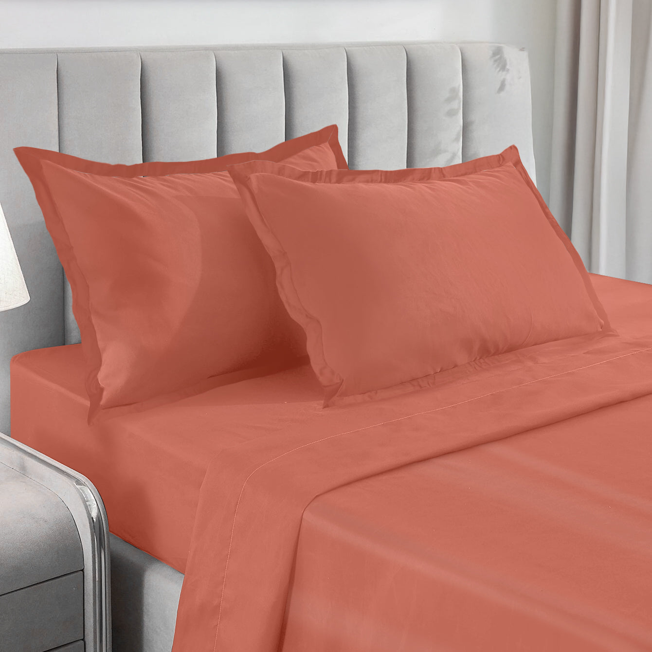 Enera Charm Collection Tarracotta Pink Color Plain King Size Double Bedsheet