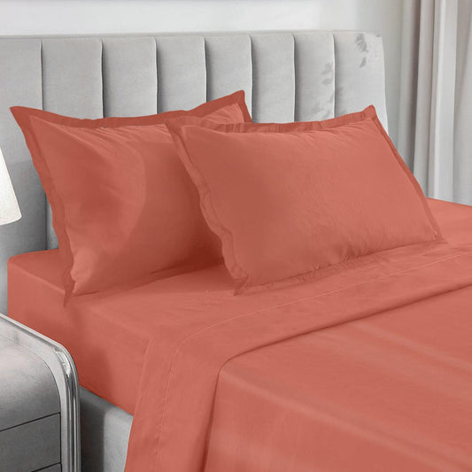 Enera Charm Collection Tarracotta Pink Color Plain King Size Bedsheet-600 TC(100% Cotton) - enera