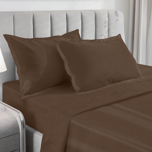 Enera Charm Collection Walnut Brown Color Plain King Size Bedsheet-600 TC(100% Cotton) - enera