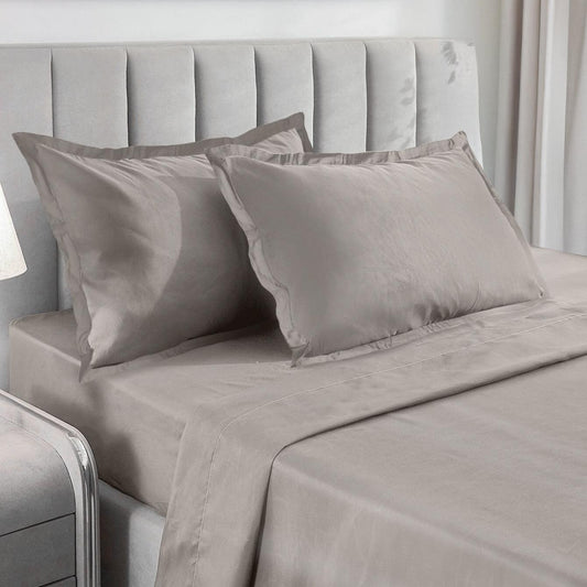 Enera Charm Collection Pearl Grey Color Plain King Size Bedsheet--600 TC(100% Cotton) - enera