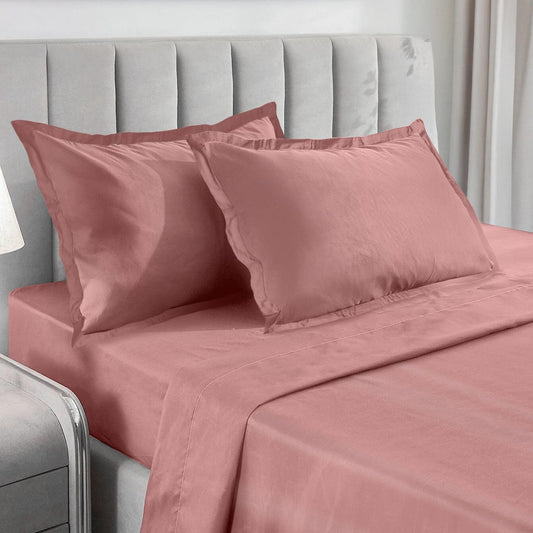 Enera Charm Bubble Pink Plain King Size Bedsheet | 100% Cotton | 600 TC - enera