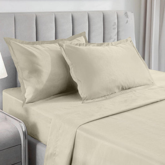Enera Charm Collection Ivory Cream Color Plain King Size Bedsheet-600 TC(100% Cotton) - enera