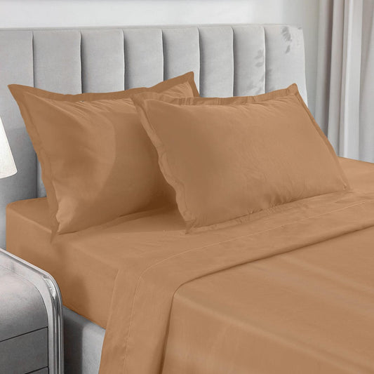 Enera Charm Collection Sand Beige Color Plain King Size Bedsheet-600 TC(100% Cotton) - enera