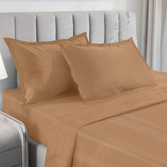 Enera Charm Collection Sand Beige Color Plain King Size Bedsheet-600 TC(100% Cotton) - enera