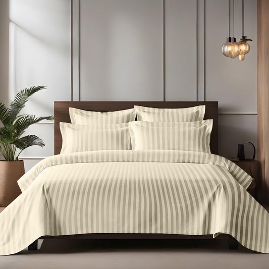 Enera Horizon Satin Stripe Vanila Mist Color King Size Double Bedsheet - enera