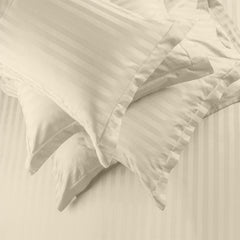 Enera Horizon Satin Stripe Vanila Mist Color King Size Bedsheet With 2 Pillow Covers-300TC(100% Cotton) - enera