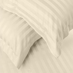 Enera Horizon Satin Stripe Vanila Mist Color King Size Bedsheet With 2 Pillow Covers-300TC(100% Cotton) - enera