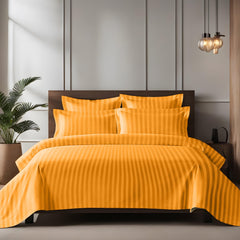 Enera Horizon Satin Stripe Yellow Ochre Color King Size Bedsheet With 2 Pillow Covers-300TC(100% Cotton) - enera