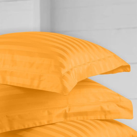 Enera Horizon Satin Stripe Yellow Ochre color King Size double Bedsheet with 2 pillow covers - enera