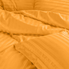 Enera Horizon Satin Stripe Yellow Ochre Color King Size Bedsheet With 2 Pillow Covers-300TC(100% Cotton) - enera