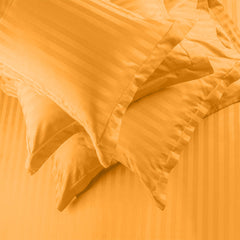 Enera Horizon Satin Stripe Yellow Ochre Color King Size Bedsheet With 2 Pillow Covers-300TC(100% Cotton) - enera