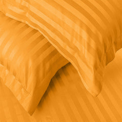 Enera Horizon Satin Stripe Yellow Ochre Color King Size Bedsheet With 2 Pillow Covers-300TC(100% Cotton) - enera