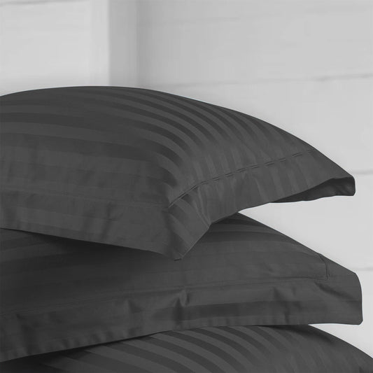 Enera Horizon Satin Stripe Shadow Grey color King Size double Bedsheet with 2 pillow covers - enera