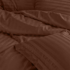 Enera Horizon Satin Stripe Mocha Earth Color King Size Bedsheet With 2 Pillow Covers-300TC(100% Cotton) - enera