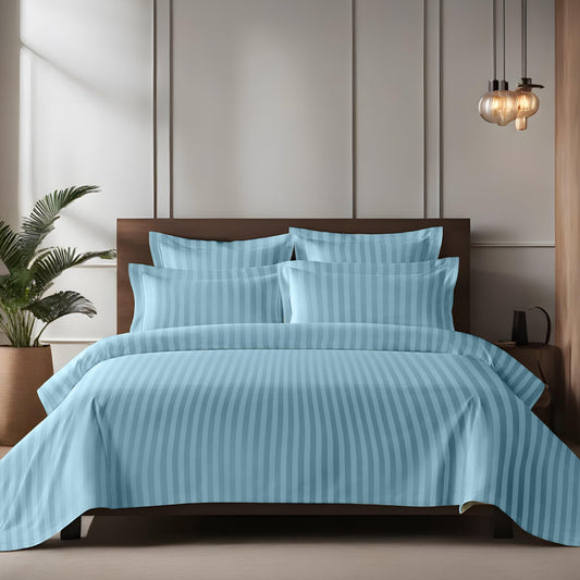 Enera Horizon Satin Stripe Sapphire Blue Color King Size Double Bedsheet - enera