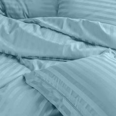 Enera Horizon Satin Stripe Sapphire Blue Color King Size Bedsheet With 2 Pillow Covers-300TC(100% Cotton) - enera