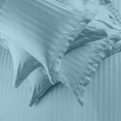 Enera Horizon Satin Stripe Sapphire Blue Color King Size Bedsheet With 2 Pillow Covers-300TC(100% Cotton) - enera