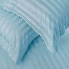 Enera Horizon Satin Stripe Sapphire Blue Color King Size Bedsheet With 2 Pillow Covers-300TC(100% Cotton) - enera