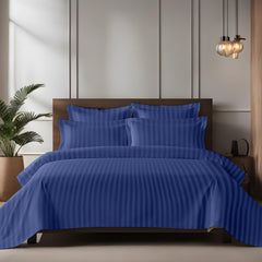 Enera Horizon Satin Stripe Indigo Blue Color King Size Bedsheet With 2 Pillow Covers-300TC(100% Cotton) - enera