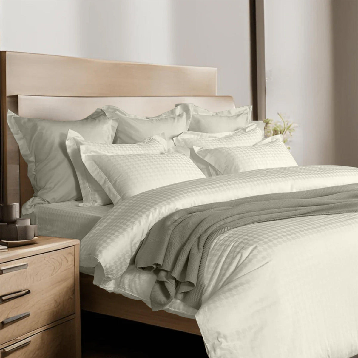 Enera Jacquard Edge Collection Ivory White Color King Size Bedsheet-300 TC(100% Cotton) - enera