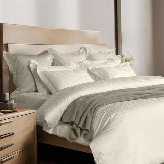 Enera Jacquard Edge Collection Ivory White Color King Size Bedsheet-300 TC(100% Cotton) - enera