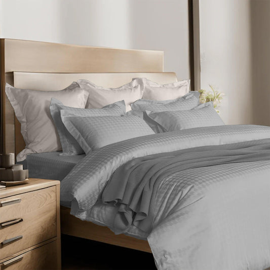 Enera Jacquard Edge Collection Frost Grey Color King Size Bedsheet-300 TC(100% Cotton) - enera