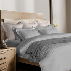 Enera Jacquard Edge Collection Frost Grey Color King Size Bedsheet-300 TC(100% Cotton) - enera
