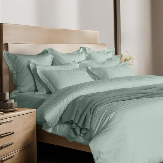 Enera Jacquard Edge Collection Sage Green Color King Size Bedsheet-300 TC(100% Cotton) - enera