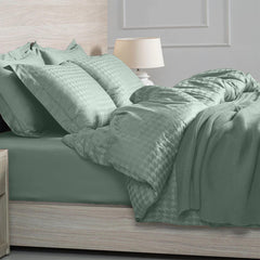 Enera Jacquard Edge Collection Sage Green Color King Size Bedsheet-300 TC(100% Cotton) - enera