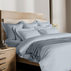 Enera Jacquard Edge Collection Slate Blue Color King Size Bedsheet-300 TC(100% Cotton) - enera