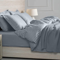Enera Jacquard Edge Collection Slate Blue Color King Size Bedsheet-300 TC(100% Cotton) - enera