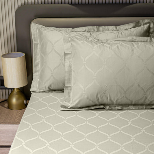 Enera Jacquard Lattice Collection Ivory White Color King Size Bedsheet - enera